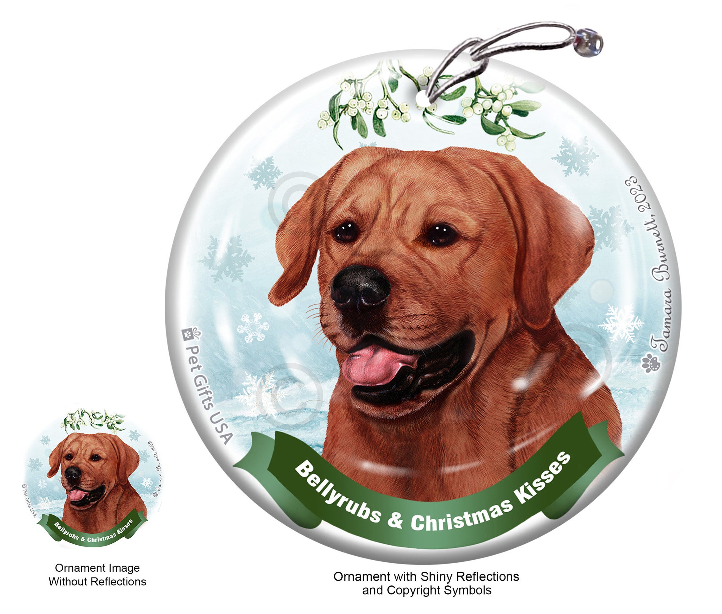 Labrador Retriever English Red Bellyrubs and Christmas Kisses Ornament