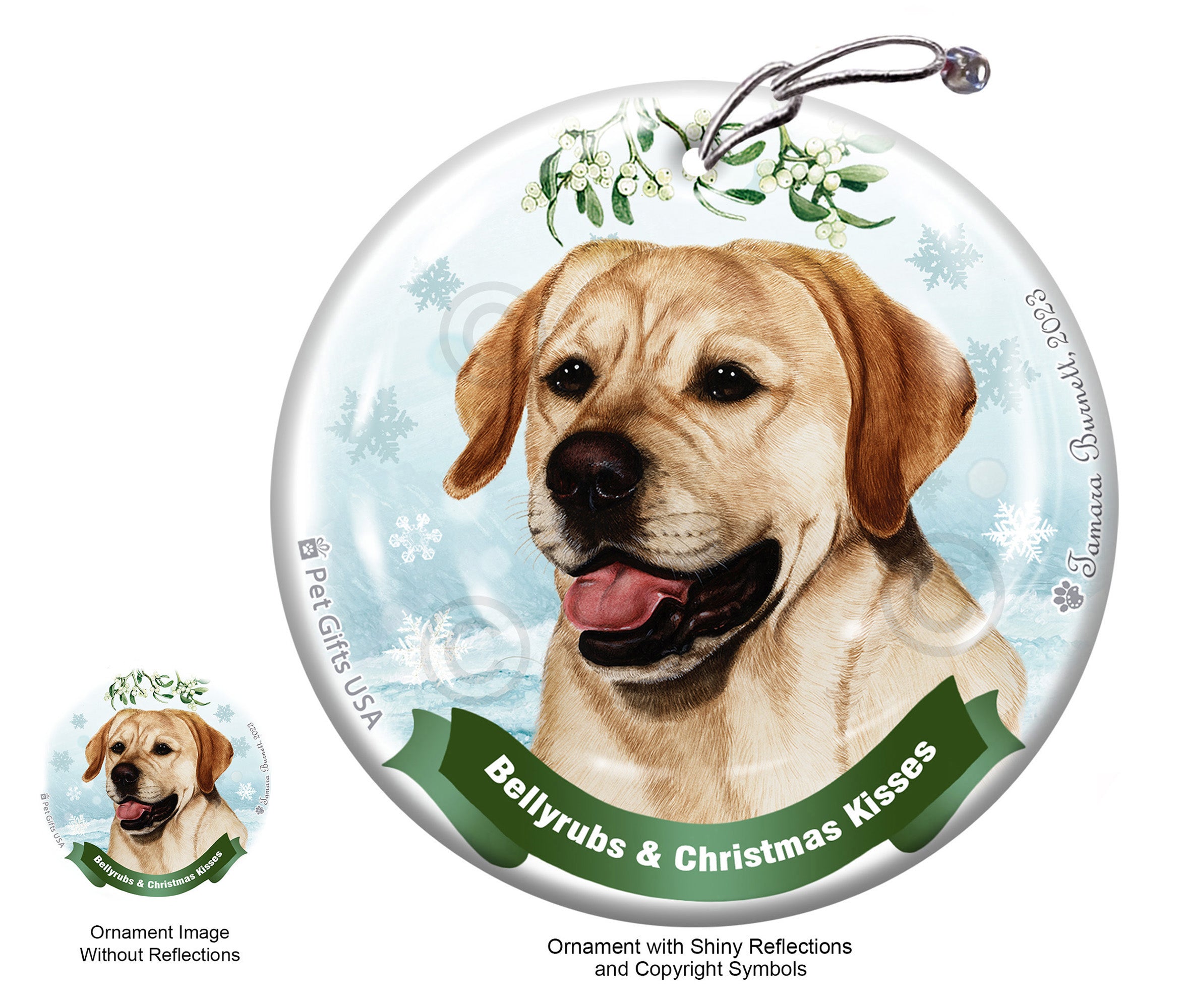 Labrador Retriever English Yellow Bellyrubs and Christmas Kisses Ornament