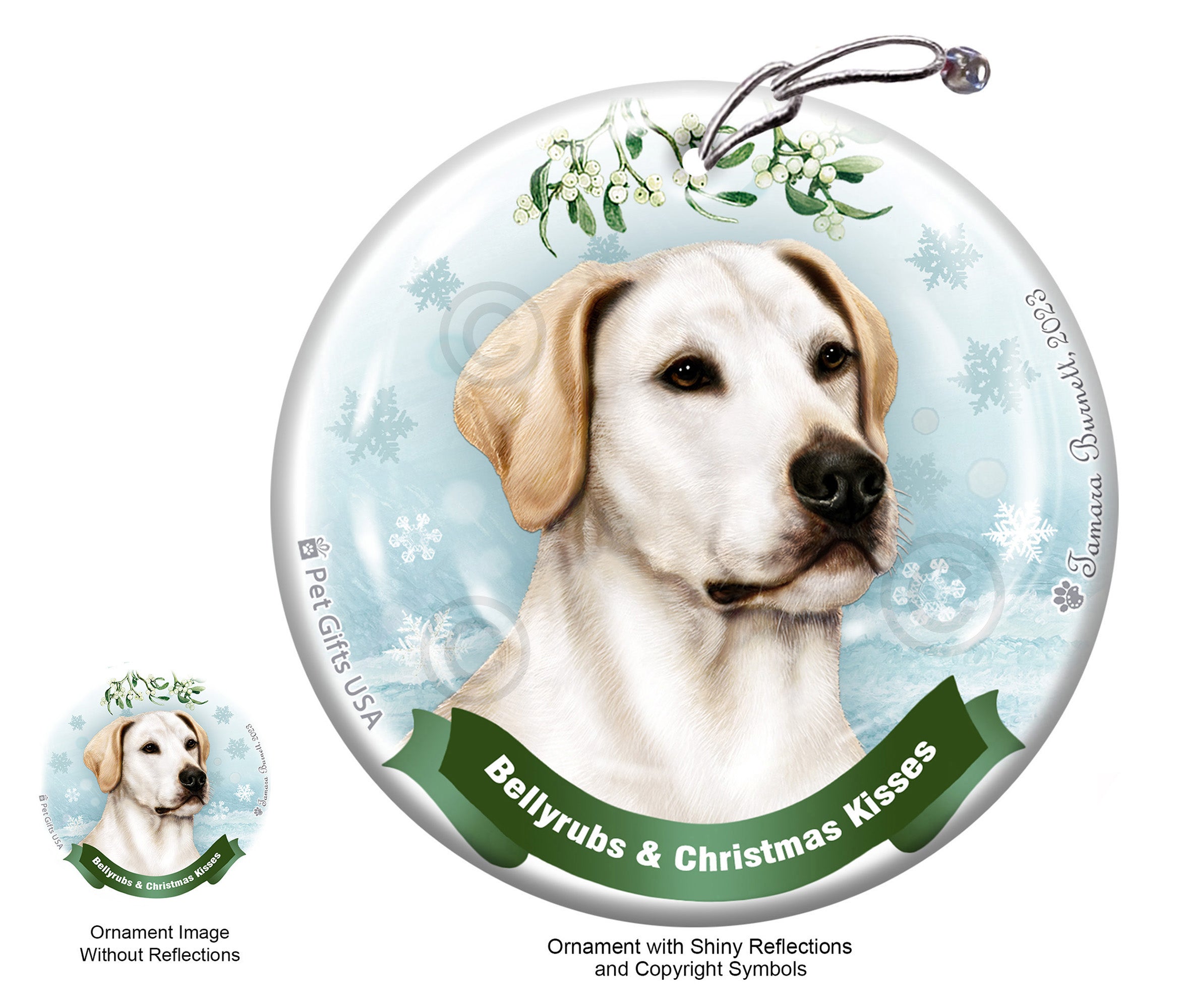 Labrador Retriever American White Bellyrubs and Christmas Kisses Ornament