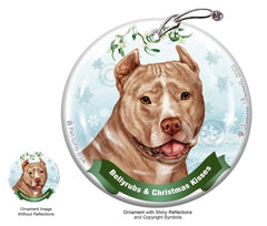 Pit Bull Cream and White Cropped Bellyrubs and Christmas Kisses Ornament