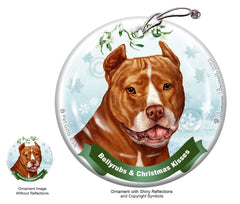 Pit Bull Orange and White Cropped Bellyrubs and Christmas Kisses Ornament