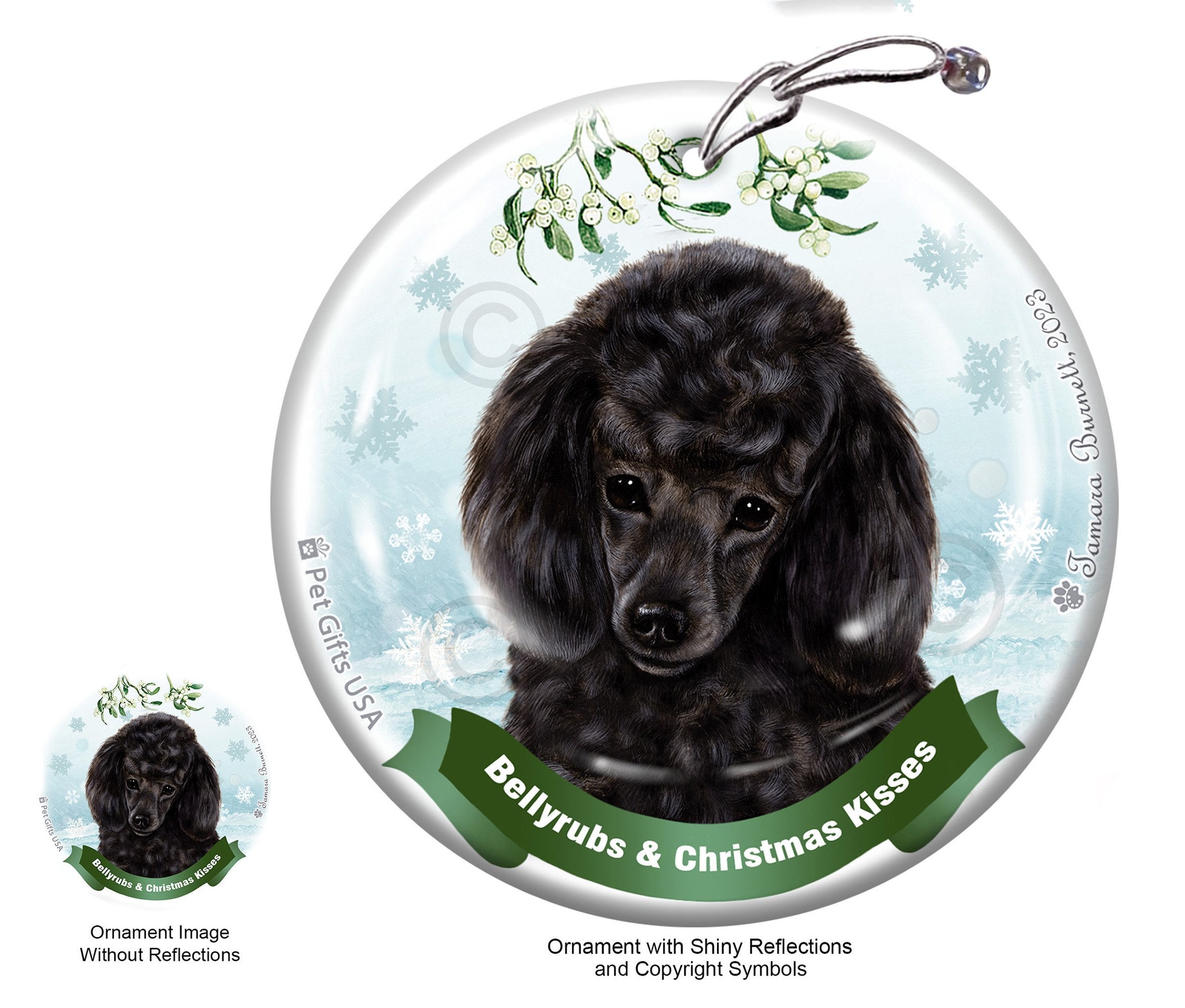 Poodle Black Bellyrubs and Christmas Kisses Ornament