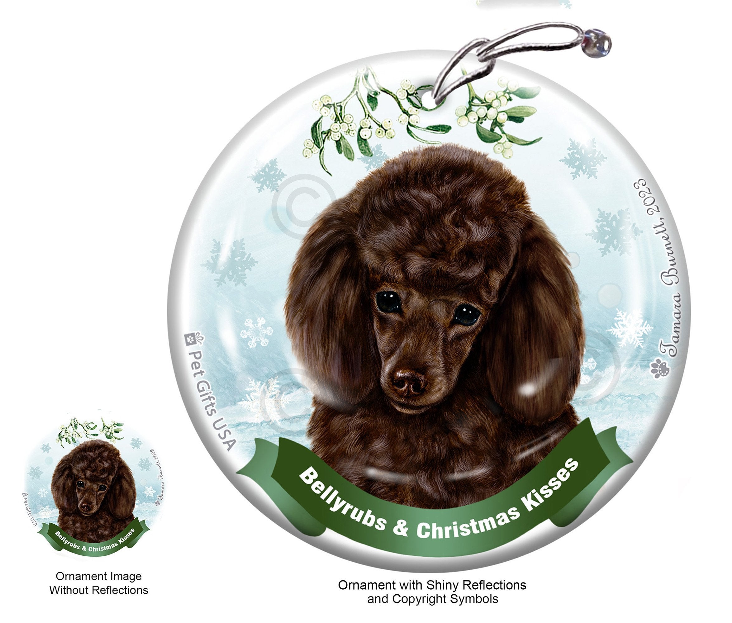 Poodle Chocolate Bellyrubs and Christmas Kisses Ornament
