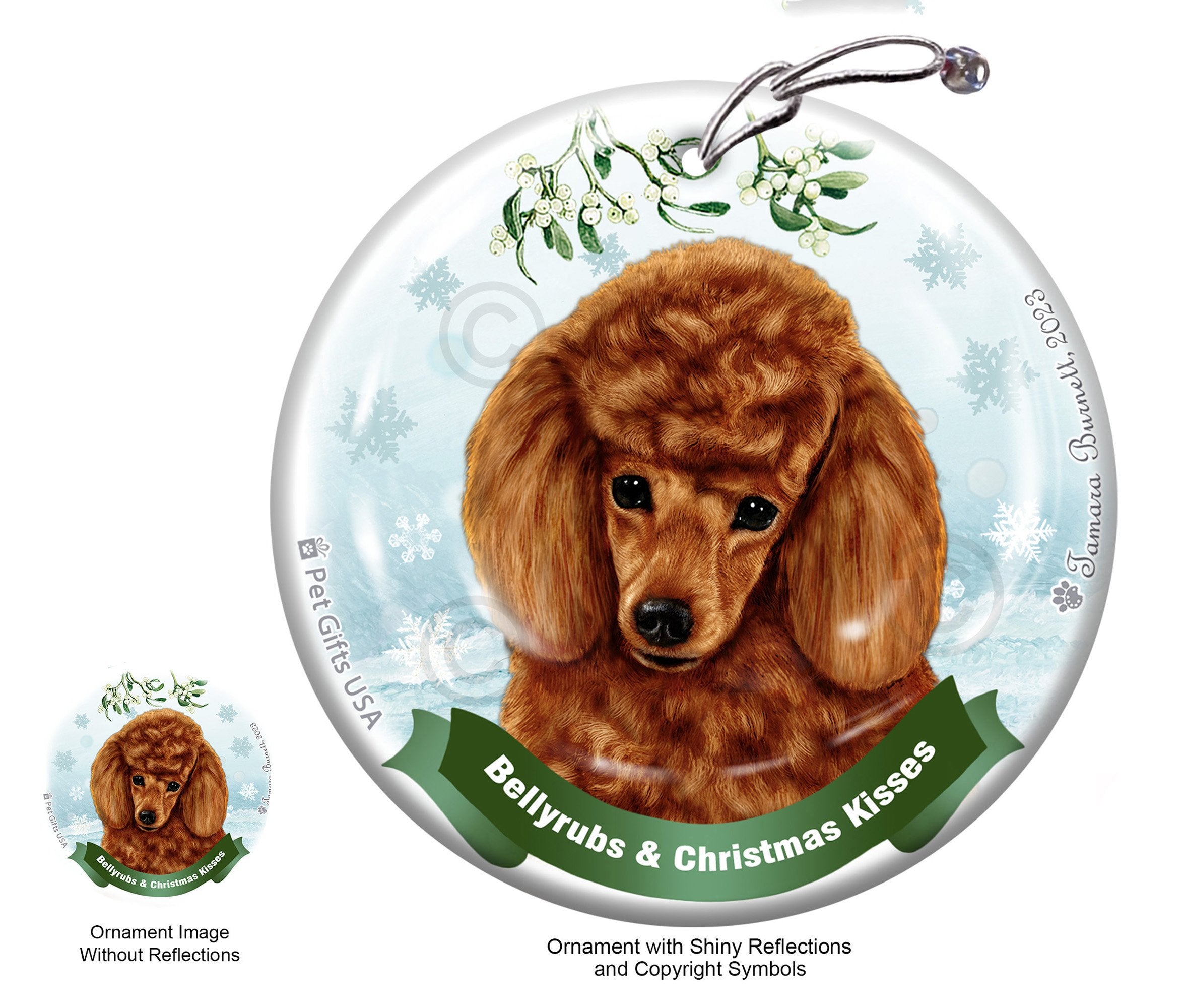 Poodle Red Bellyrubs and Christmas Kisses Ornament