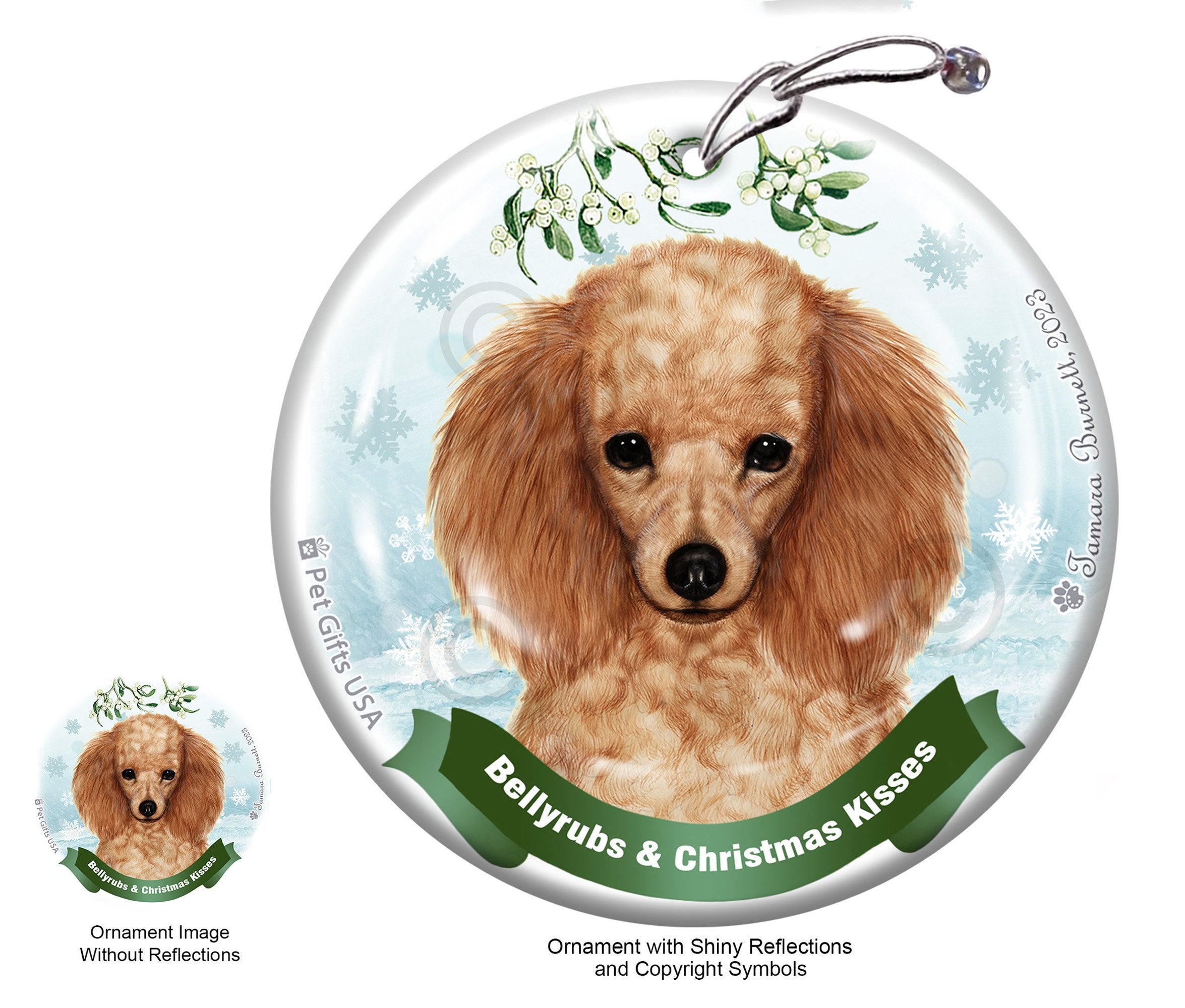 Poodle Apricot Bellyrubs and Christmas Kisses Ornament