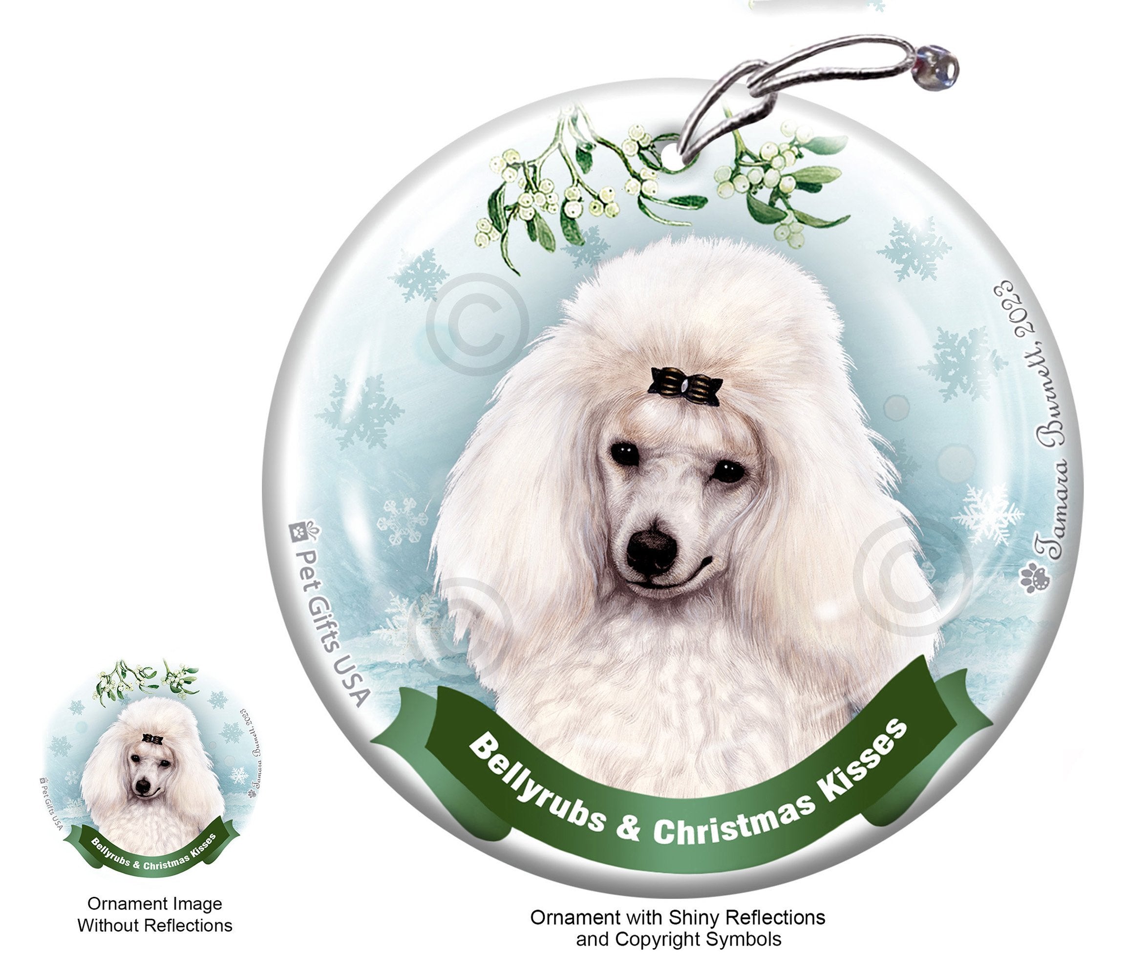 Poodle White Mini Bellyrubs and Christmas Kisses Ornament