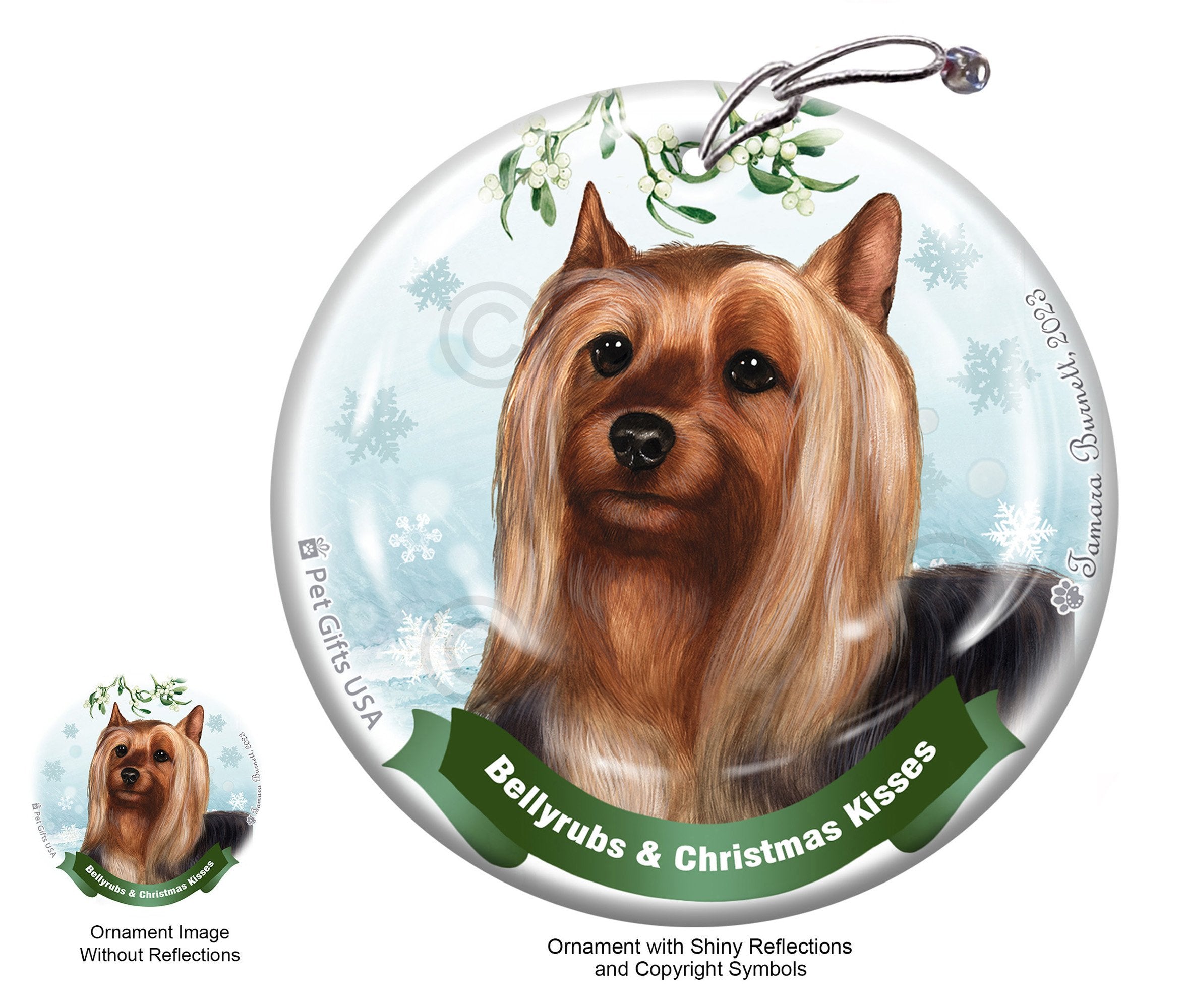 Silky Terrier Bellyrubs and Christmas Kisses Ornament
