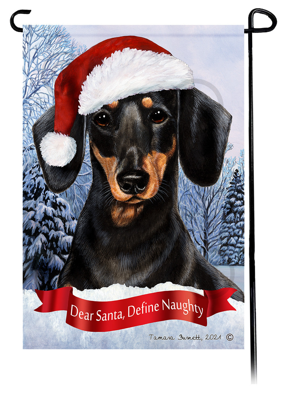 Dachshund SH Black and Tan Dear Santa, Define Naughty - Garden Flag