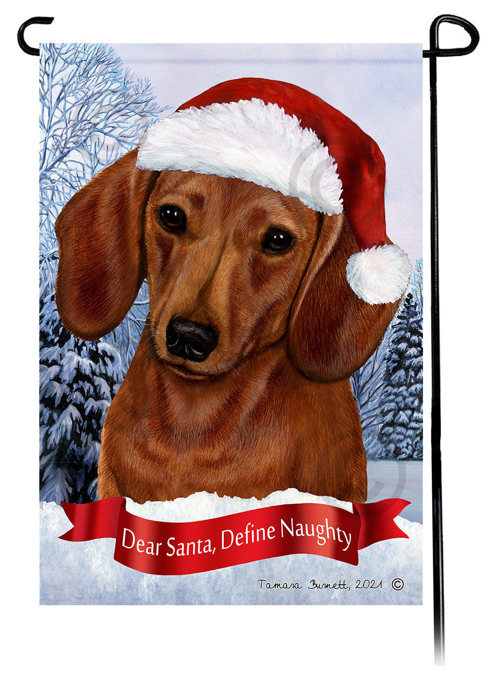 Dachshund SH Red Dear Santa, Define Naughty - Garden Flag