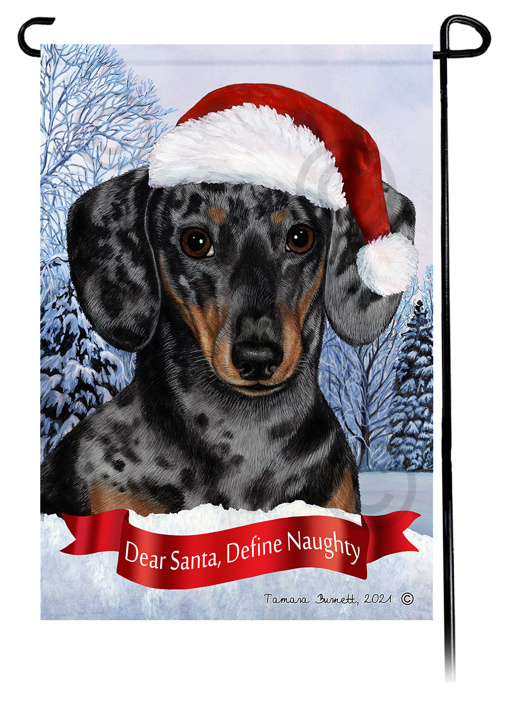 Dachshund Short Hair Dapple Light Black and Tan Dear Santa, Define Naughty - Garden Flag
