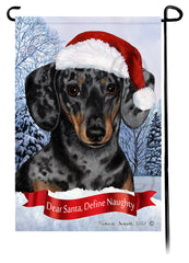 Dachshund Short Hair Dapple Light Black and Tan Dear Santa, Define Naughty - Garden Flag
