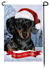 Dachshund Short Hair Dapple Dark Black and Tan Dear Santa, Define Naughty - Garden Flag