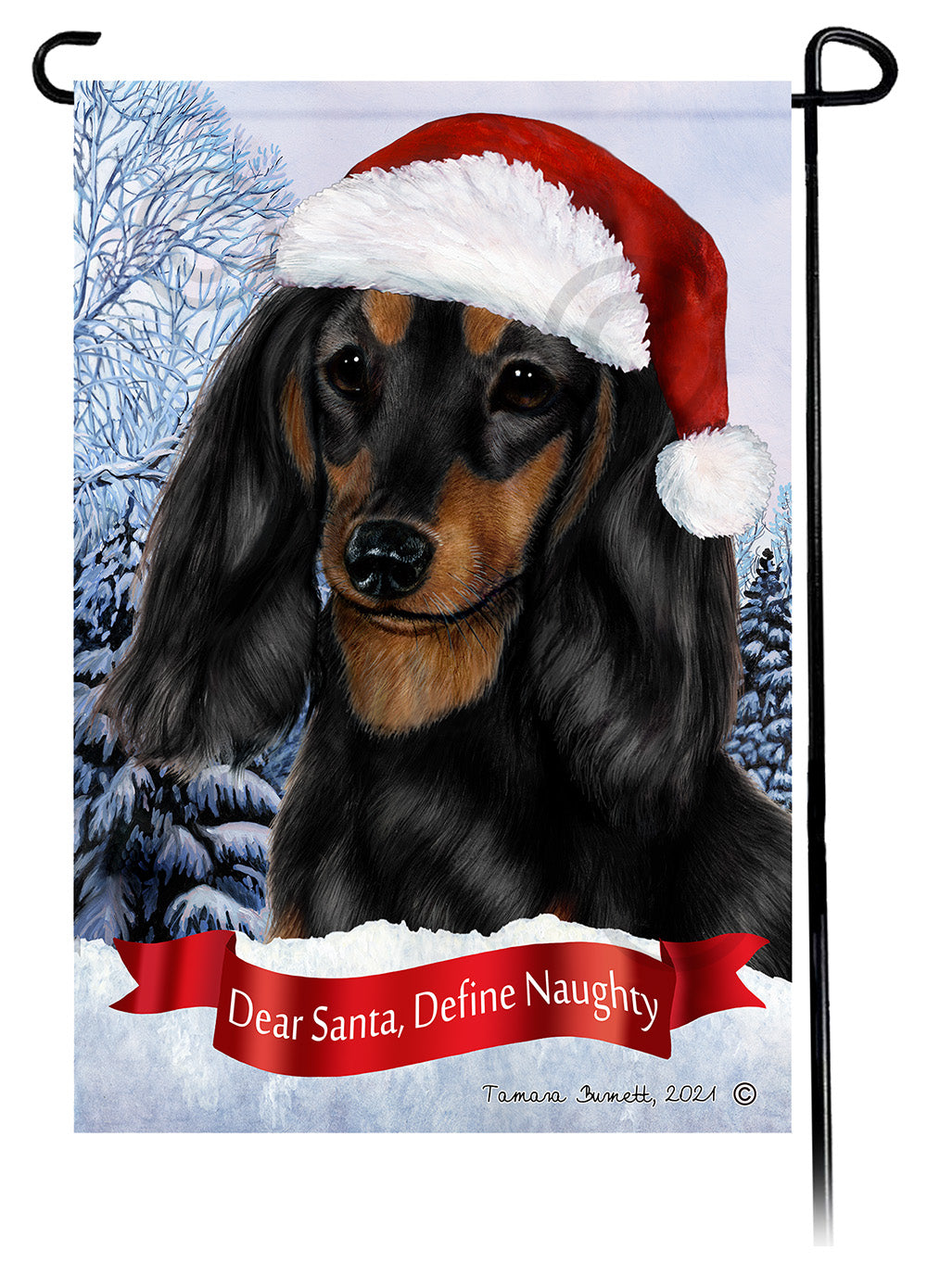 Dachshund LH Black and Tan Dear Santa, Define Naughty - Garden Flag