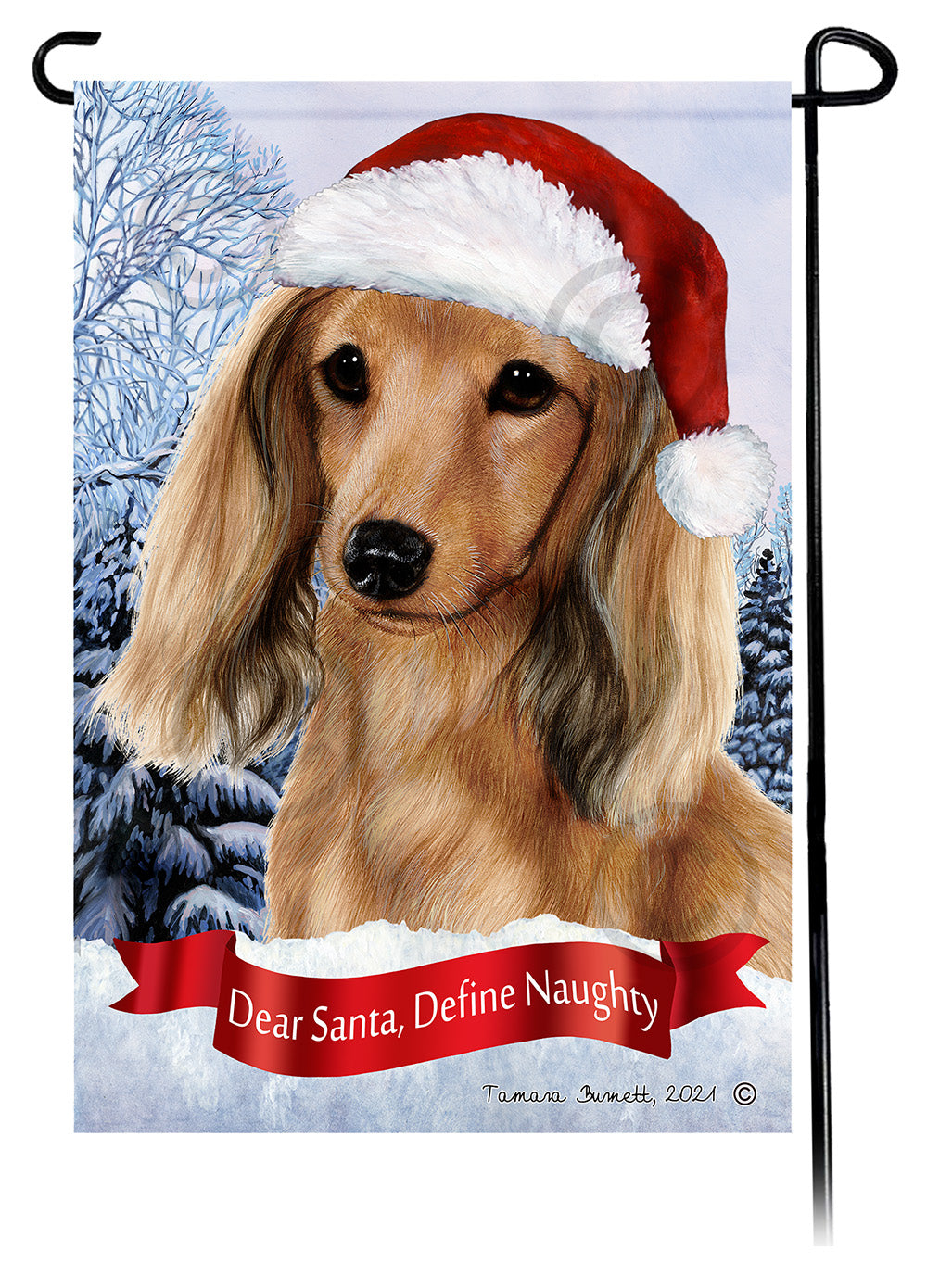 Dachshund LH Cream Dear Santa, Define Naughty - Garden Flag