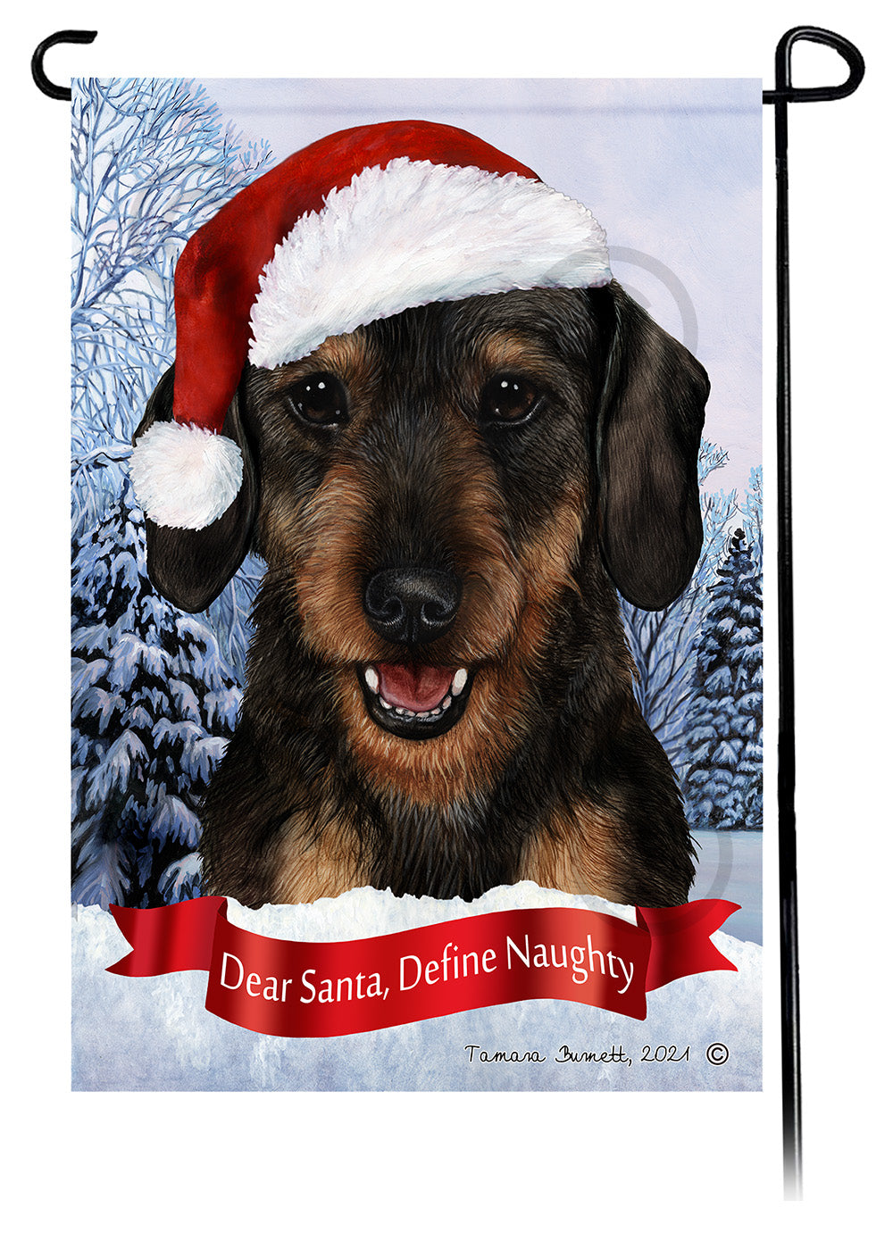 Dachshund LH Black Dear Santa, Define Naughty - Garden Flag