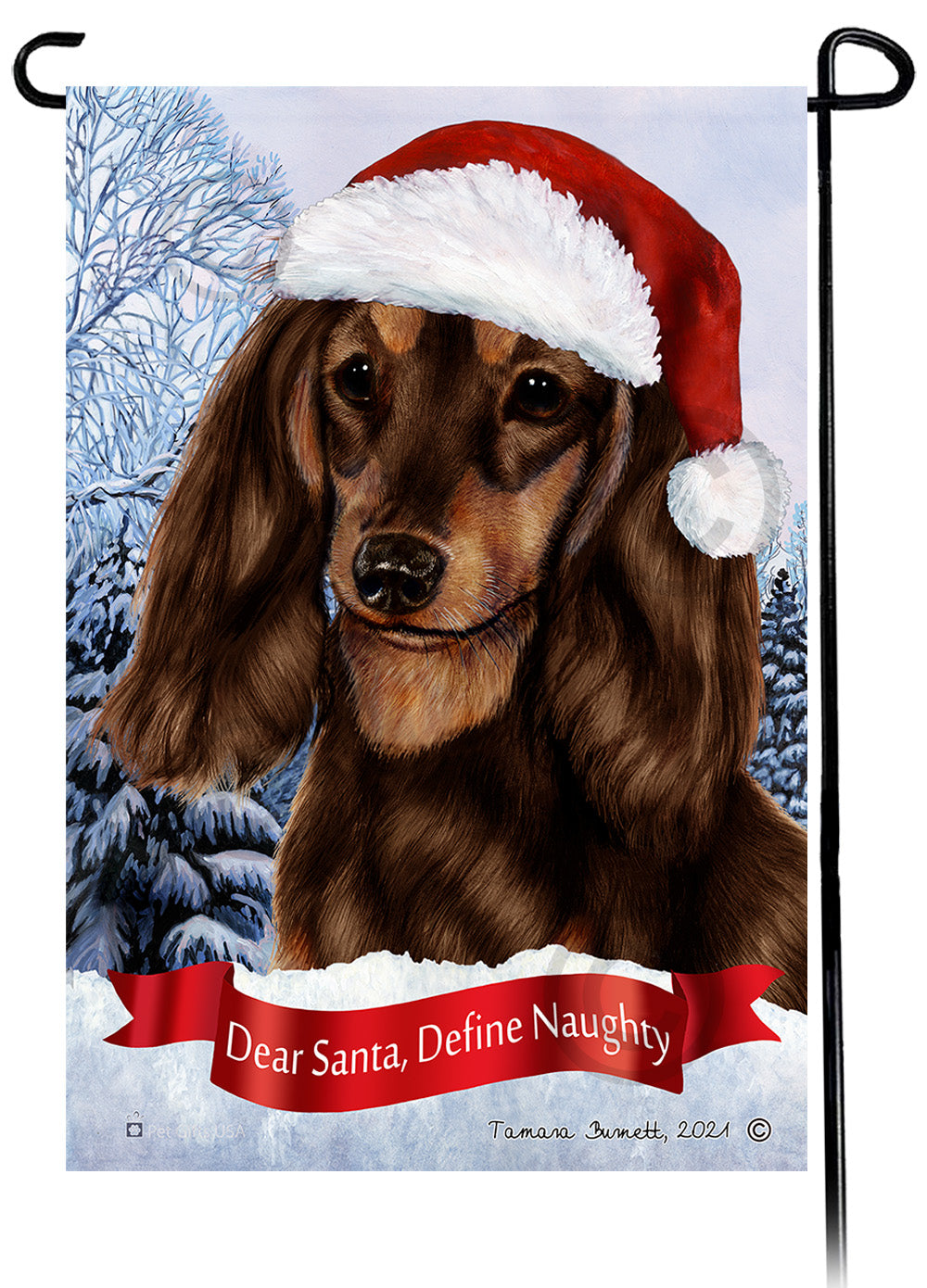 Dachshund LH Chocolate and Tan Dear Santa, Define Naughty - Garden Flag