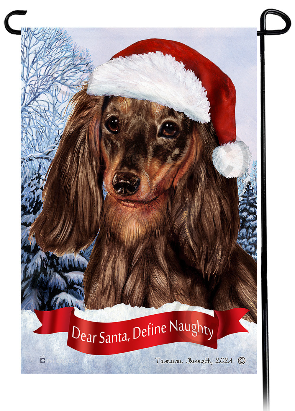 Dachshund LH Chocolate Dapple Dear Santa, Define Naughty - Garden Flag