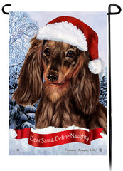 Dachshund LH Chocolate Dapple Dear Santa, Define Naughty - Garden Flag