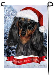 Dachshund LH Dark Black and Tan Dapple Dear Santa, Define Naughty - Garden Flag