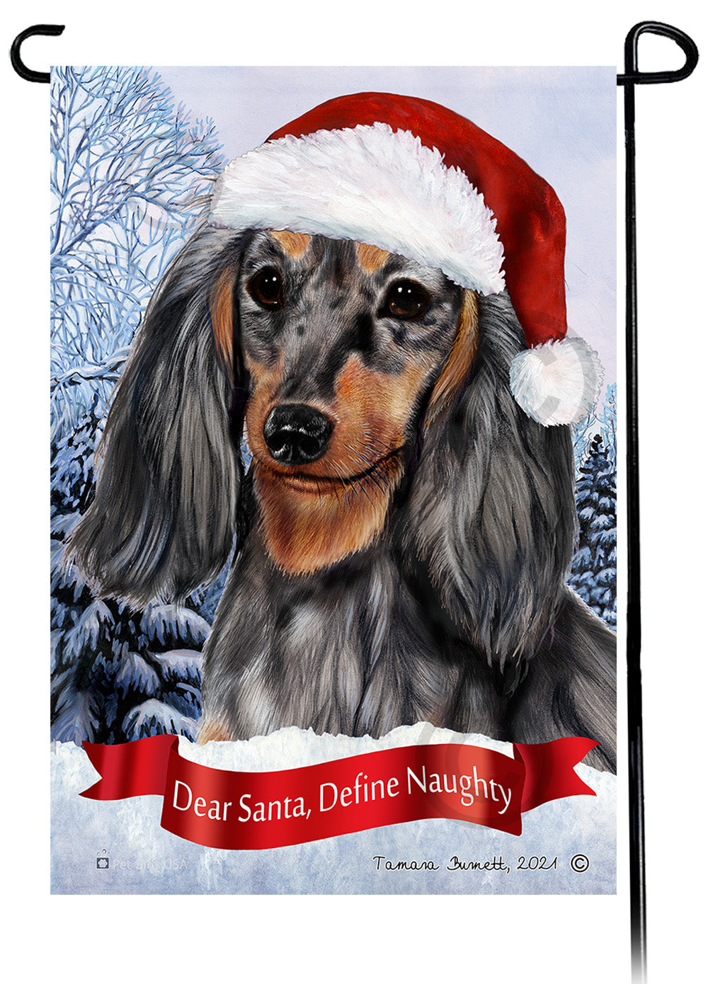 Dachshund LH Light Black and Tan Dapple Dear Santa, Define Naughty - Garden Flag