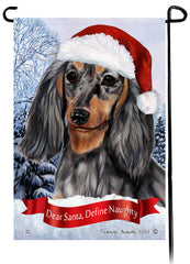 Dachshund LH Light Black and Tan Dapple Dear Santa, Define Naughty - Garden Flag