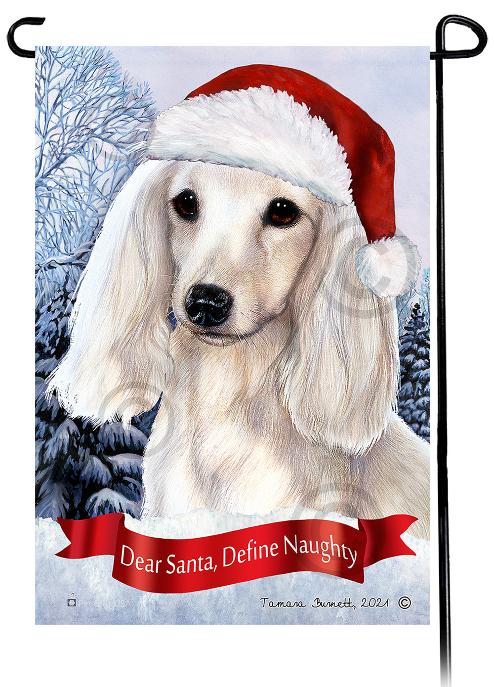 Dachshund LH White Dear Santa, Define Naughty - Garden Flag