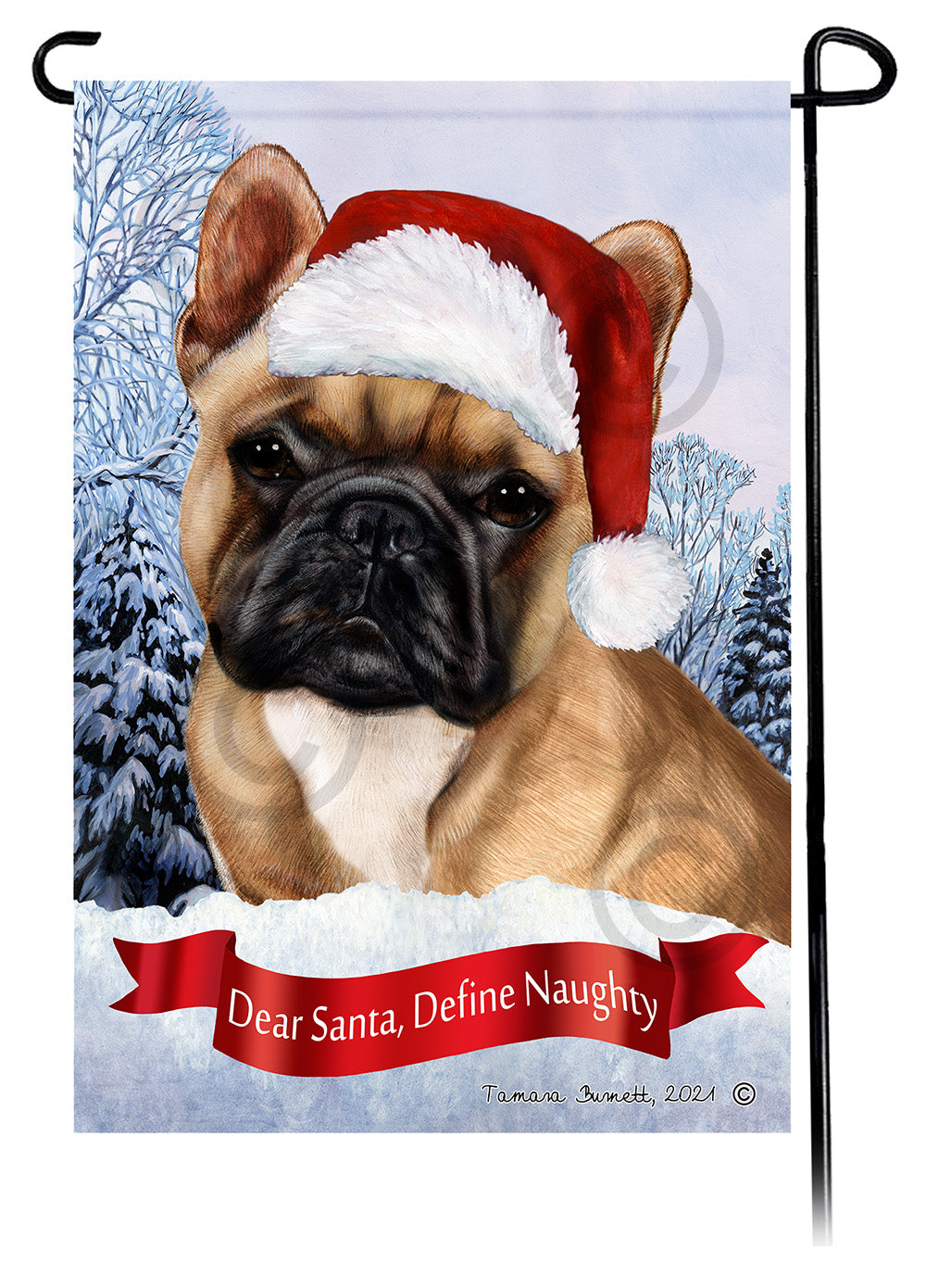 French Bulldog Fawn and White Dear Santa, Define Naughty - Garden Flag