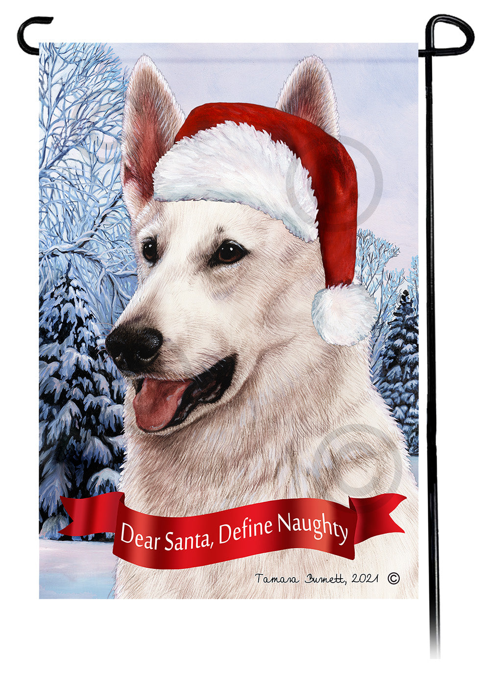 German Shepherd White Dear Santa, Define Naughty - Garden Flag