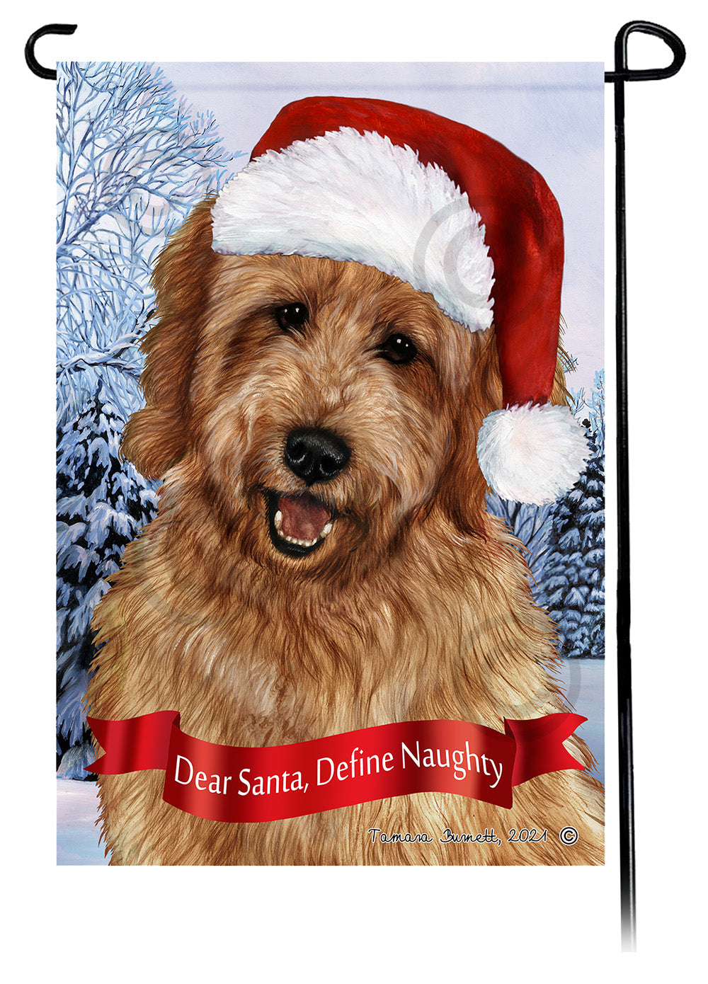Goldendoodle Red Dear Santa, Define Naughty - Garden Flag