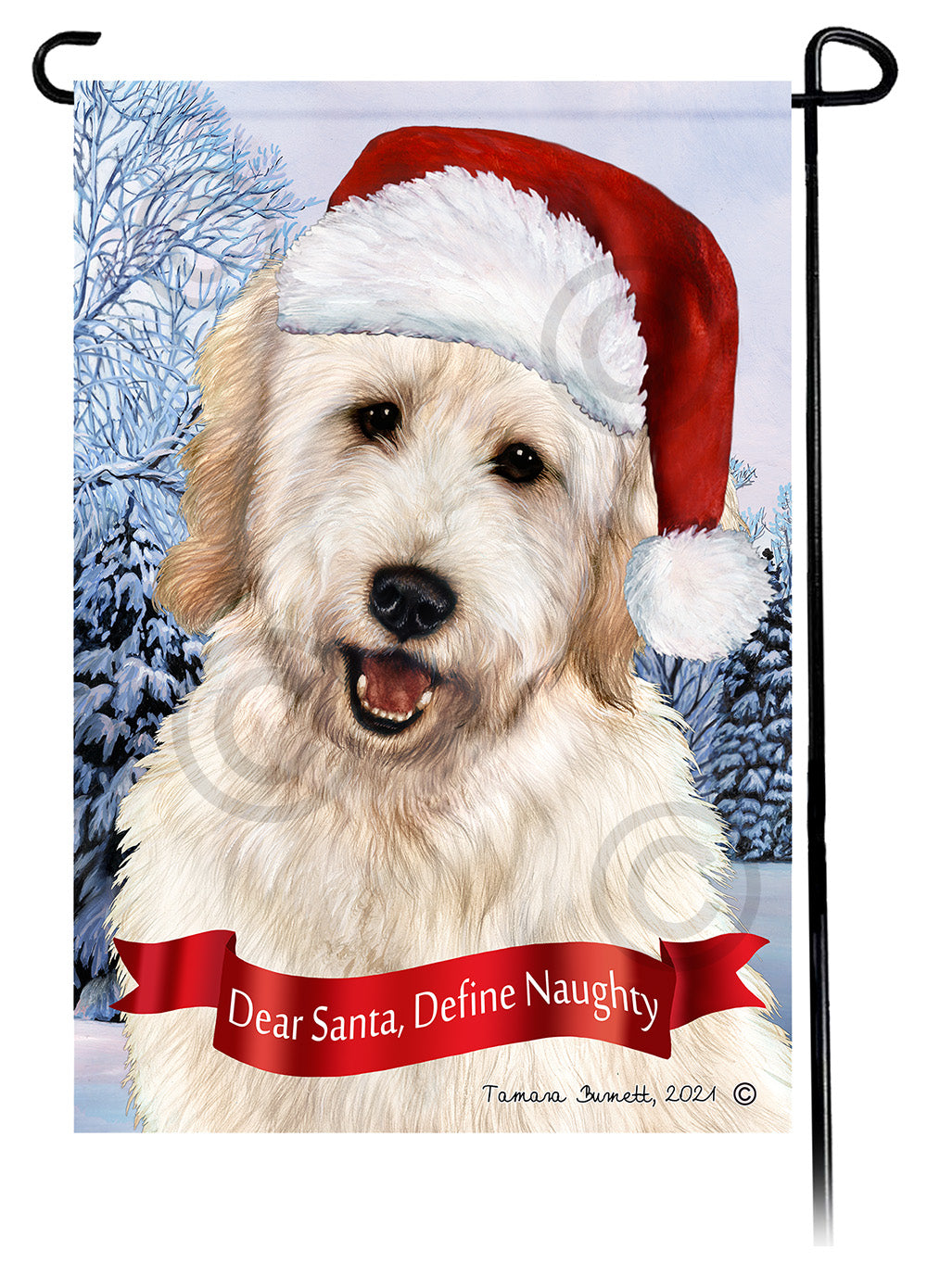 Goldendoodle White Dear Santa, Define Naughty - Garden Flag