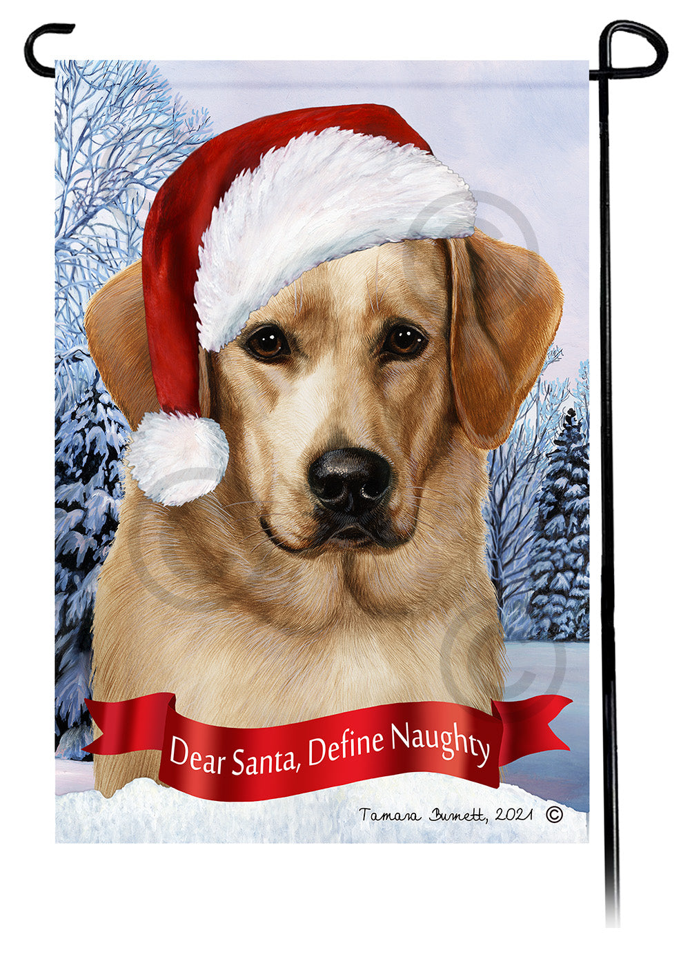 Labrador Yellow Front Face Dear Santa, Define Naughty - Garden Flag