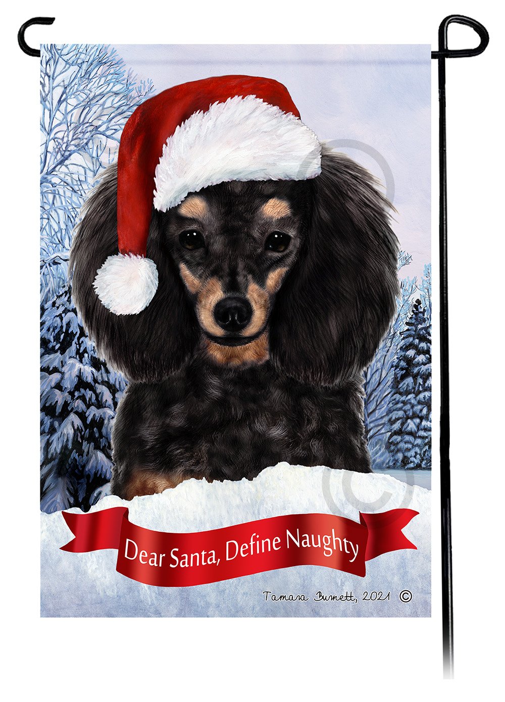 Poodle Black and Tan Dear Santa, Define Naughty - Garden Flag