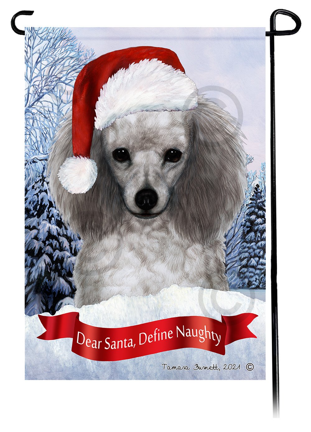 Poodle Silver Dear Santa, Define Naughty - Garden Flag