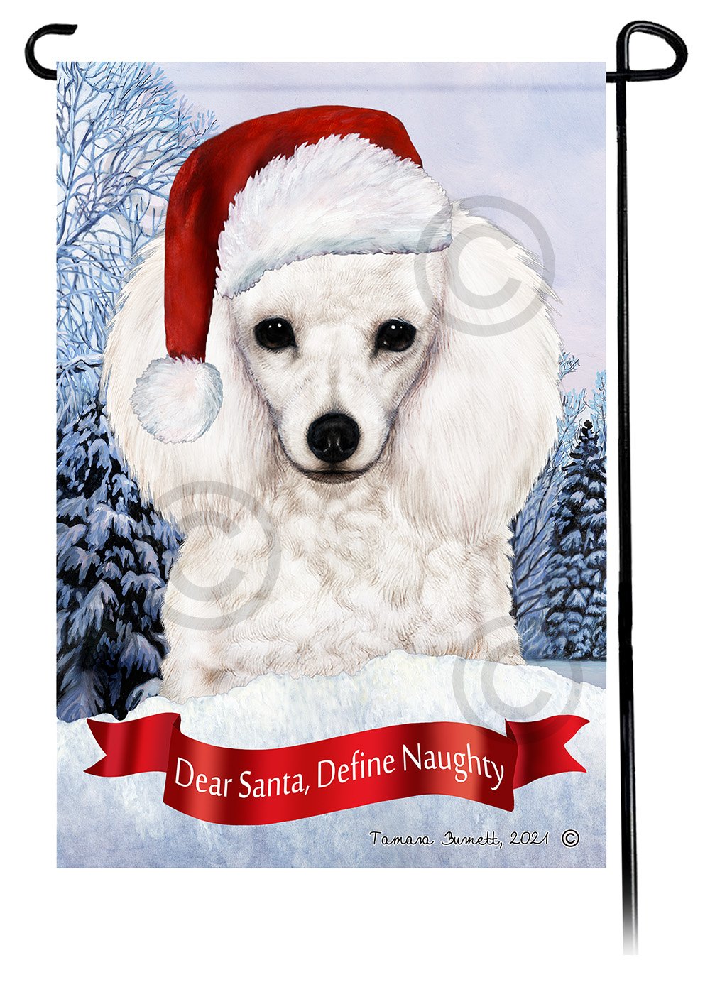 Poodle White Dear Santa, Define Naughty - Garden Flag