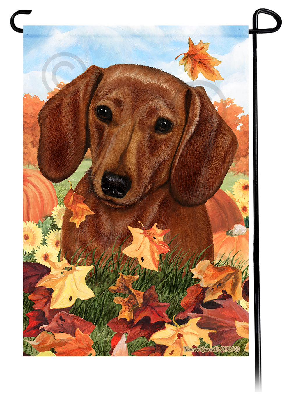 Dachshund SH Red Falling Leaves - Garden Flag