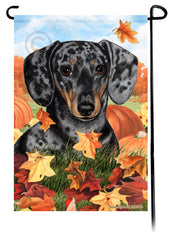 Dachshund Short Hair Dapple Light Black and Tan Falling Leaves - Garden Flag