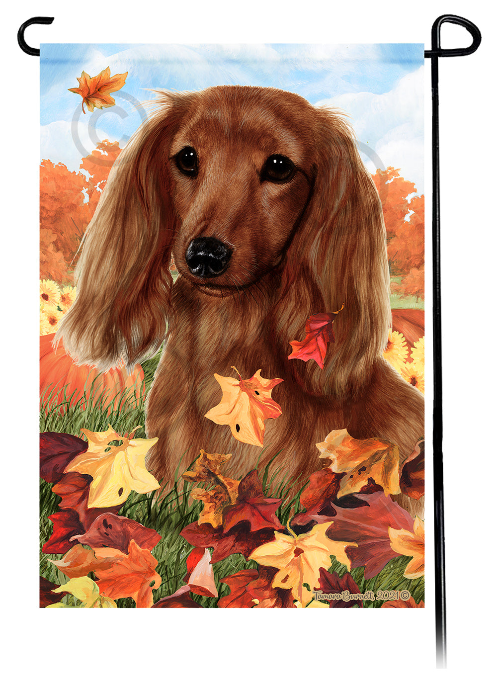 Dachshund LH Red Falling Leaves - Garden Flag