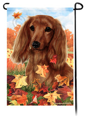 Dachshund LH Red Falling Leaves - Garden Flag