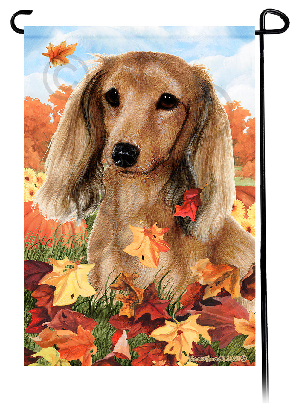 Dachshund LH Cream Falling Leaves - Garden Flag