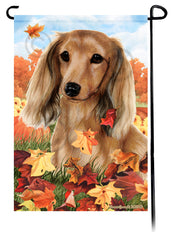 Dachshund LH Cream Falling Leaves - Garden Flag