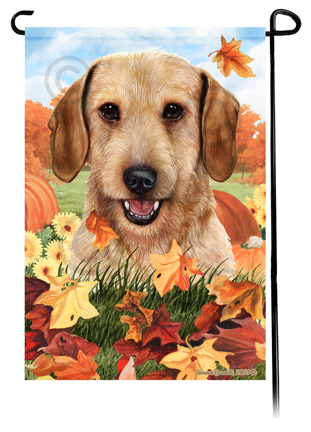 Dachshund WH Wheaten Falling Leaves - Garden Flag