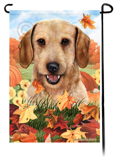 Dachshund WH Wheaten Falling Leaves - Garden Flag