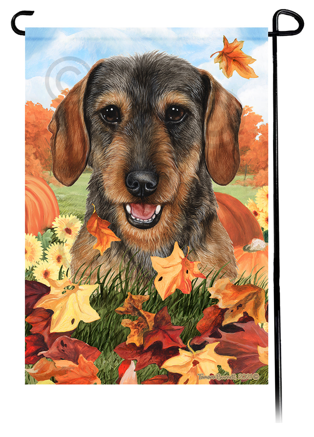 Dachshund WH Wild Boar Falling Leaves - Garden Flag