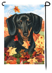 Dachshund SH Black and Tan Falling Leaves - Garden Flag