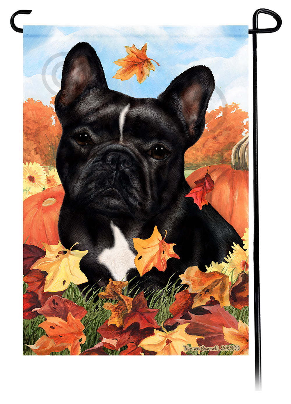 French Bulldog Black and White Falling Leaves - Garden Flag