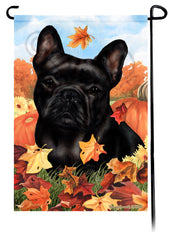 French Bulldog Black Falling Leaves - Garden Flag