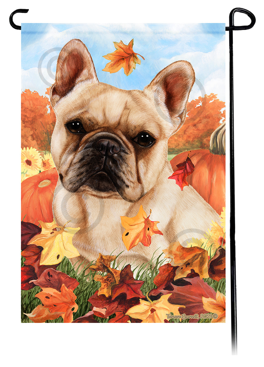 French Bulldog Cream Falling Leaves - Garden Flag