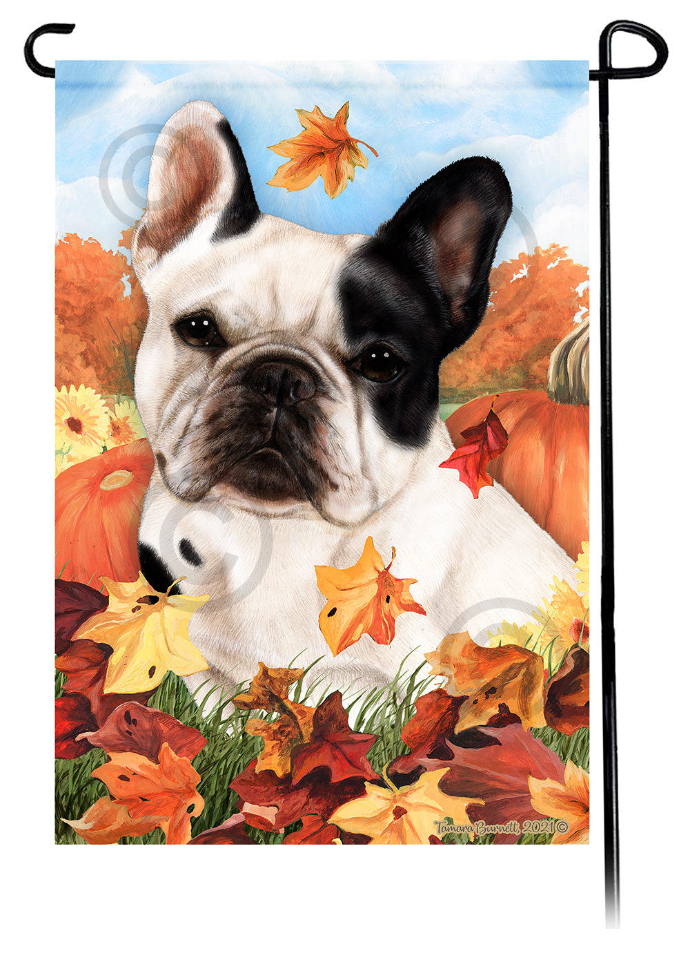 French Bulldog White & Black Falling Leaves - Garden Flag