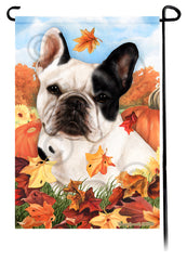 French Bulldog White & Black Falling Leaves - Garden Flag