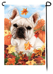 French Bulldog White Falling Leaves - Garden Flag